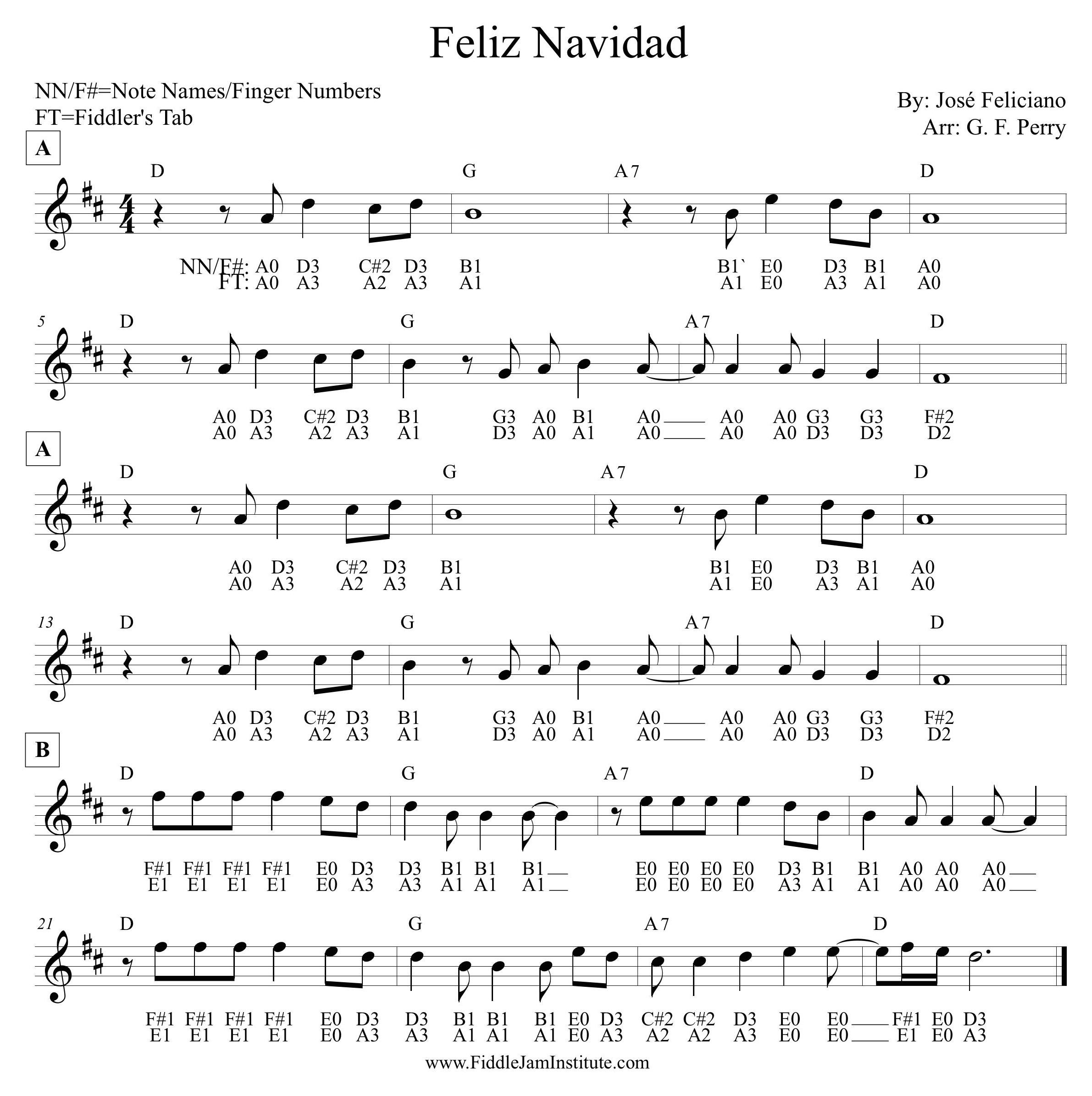 Feliz Navidad Chord Chart